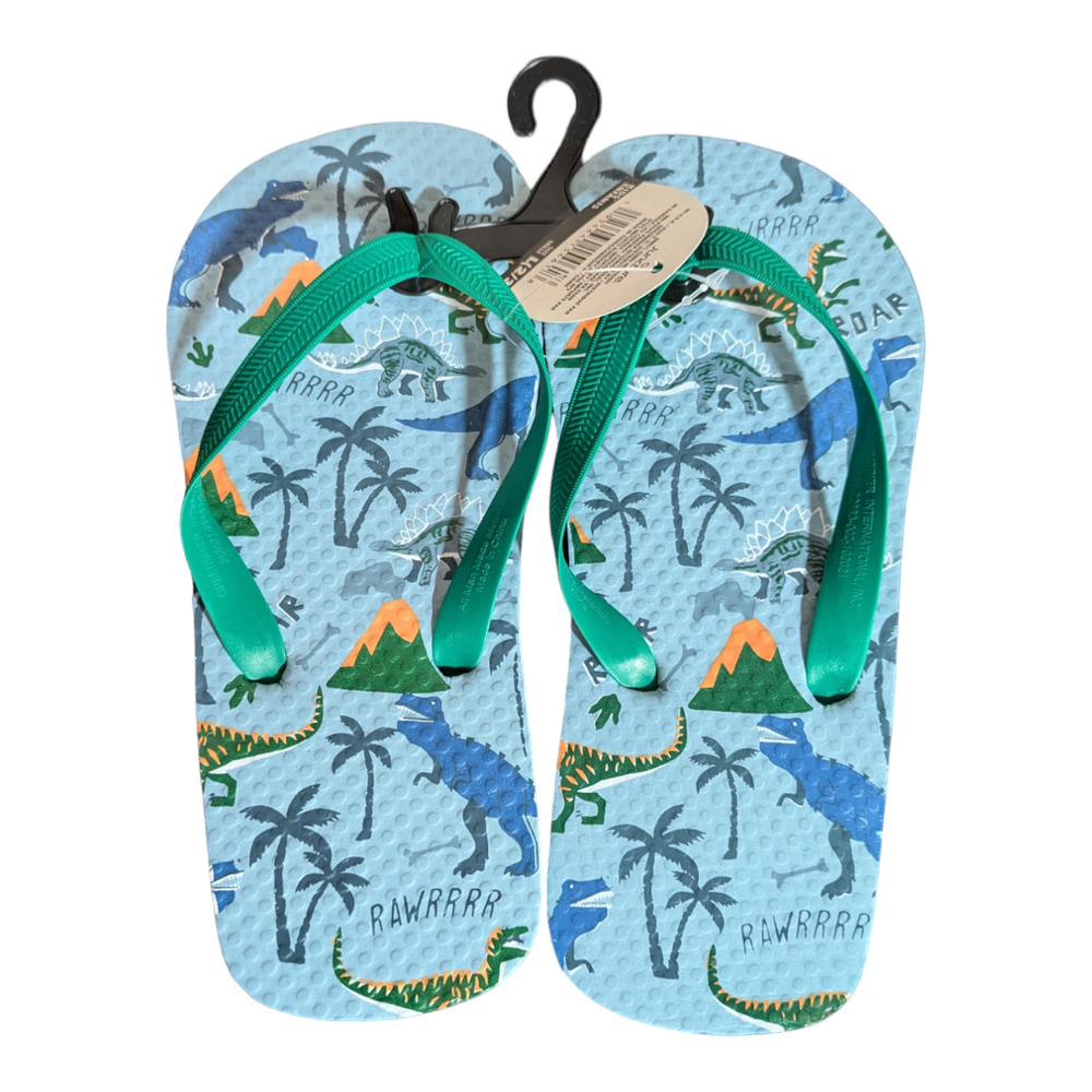 Kids Sandals - Size L 2/3 - Dinosaurs And Volcano's - Flip Flops - Casual Wear